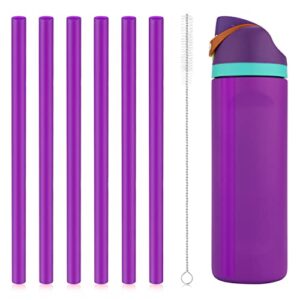6pcs replacement straws for owala freesip 24oz 32oz, reusable plastic straws with cleaning brush for owala insulated water bottle 24 oz 32 oz and flip 25 oz, tumbler accessories (purple)