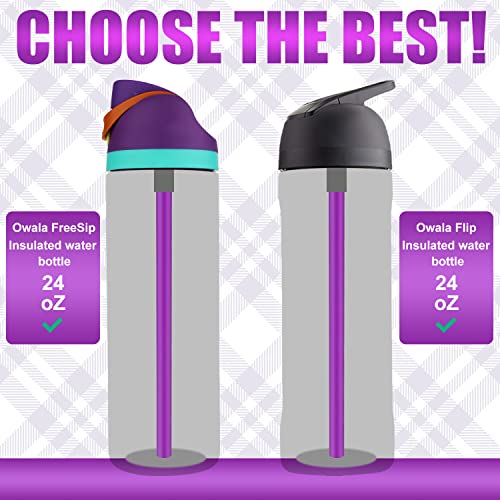 6pcs Replacement Straws for Owala FreeSip 24oz 32oz, Reusable Plastic Straws with Cleaning Brush for Owala Insulated Water Bottle 24 oz 32 oz and Flip 25 oz, Tumbler Accessories (Purple)