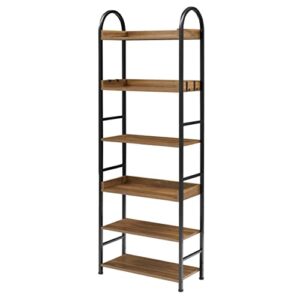 CEMKAR 6-Tier Industrial Wood Bookshelf, Vintage Storage Rack with Open Shelves, Rustic Upright Bookshelf Metal Frame Display Rack for Living Room, Bedroom, Office (Brown)