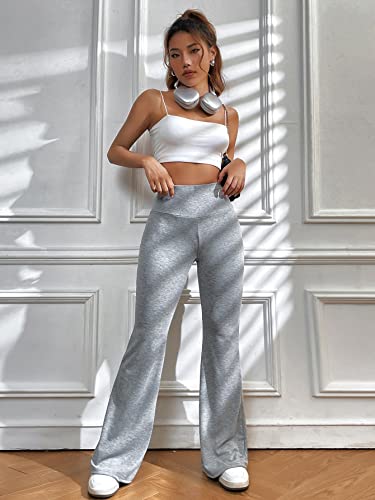 SOLY HUX Women's High Waisted Flare Leggings Sweatpants Bell Bottoms Bootcut Yoga Pants Solid Light Grey M