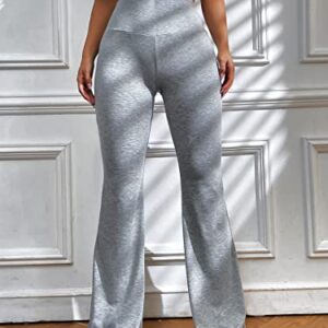 SOLY HUX Women's High Waisted Flare Leggings Sweatpants Bell Bottoms Bootcut Yoga Pants Solid Light Grey M