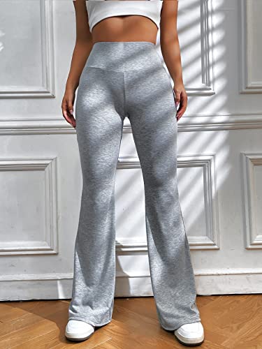 SOLY HUX Women's High Waisted Flare Leggings Sweatpants Bell Bottoms Bootcut Yoga Pants Solid Light Grey M