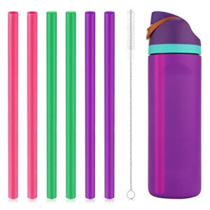 6pcs replacement straws for owala freesip 24oz 32oz, reusable plastic straws with cleaning brush for owala insulated water bottle 24 oz 32 oz and flip 25 oz, tumbler accessories (colorful)