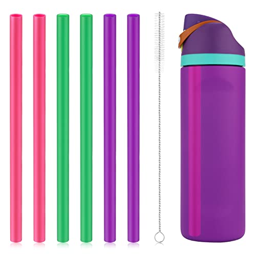 6pcs Replacement Straws for Owala FreeSip 24oz 32oz, Reusable Plastic Straws with Cleaning Brush for Owala Insulated Water Bottle 24 oz 32 oz and Flip 25 oz, Tumbler Accessories (Colorful)