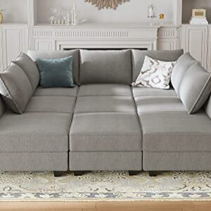 HONBAY Modular Sofa Sectional Couch U Shape Sofa with Ottomans Reversible Sectional Sleeper Sofa Modular Couch Bed with Storage, Grey