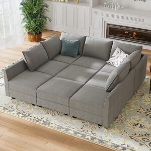 honbay modular sofa sectional couch u shape sofa with ottomans reversible sectional sleeper sofa modular couch bed with storage, grey