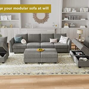 HONBAY Modular Sofa Sectional Couch U Shape Sofa with Ottomans Reversible Sectional Sleeper Sofa Modular Couch Bed with Storage, Grey