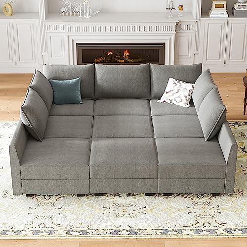 HONBAY Modular Sofa Sectional Couch U Shape Sofa with Ottomans Reversible Sectional Sleeper Sofa Modular Couch Bed with Storage, Grey