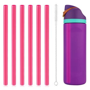 6pcs replacement straws for owala freesip 24oz 32oz, reusable plastic straws with cleaning brush for owala insulated water bottle 24 oz 32 oz and flip 25 oz, tumbler accessories (pink)