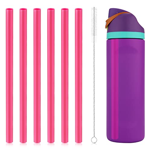 6pcs Replacement Straws for Owala FreeSip 24oz 32oz, Reusable Plastic Straws with Cleaning Brush for Owala Insulated Water Bottle 24 oz 32 oz and Flip 25 oz, Tumbler Accessories (Pink)