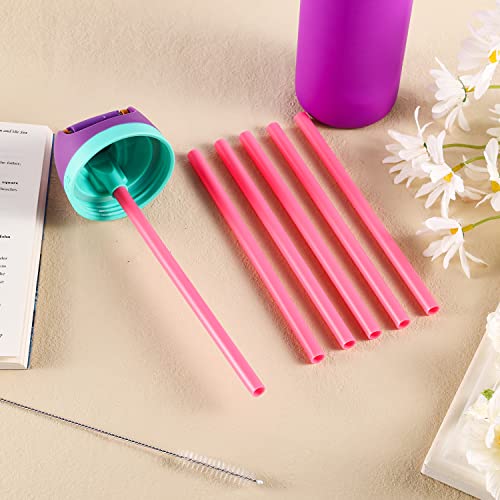 6pcs Replacement Straws for Owala FreeSip 24oz 32oz, Reusable Plastic Straws with Cleaning Brush for Owala Insulated Water Bottle 24 oz 32 oz and Flip 25 oz, Tumbler Accessories (Pink)