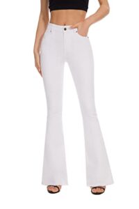 flying banana women's totally shaping curvy strtchy bootcut flare denin jeans (white, 10)
