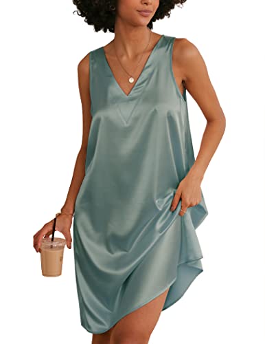 Ekouaer Women's Nightgown Silk Sleeveless Nightwear Wide Strap Sleep Shirt Loungewearr wear Dress Light Green