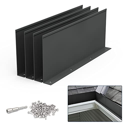 Pearwow Gutter Valley Splash Guard,Aluminum Rain Diverter Roofing Gutter Splash Guards for Valley,Corner or Straight,10 Inch Each (4 Pcs Black)