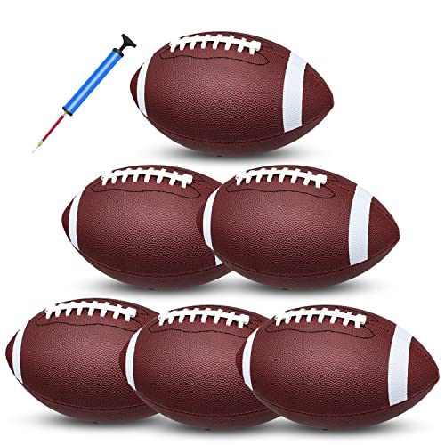 jiaonun 6 Pack Official Size 9 Football Balls Inflatable with Pump for Adult, College, high School, Regulation Size Football, Composite Leather Foot Ball