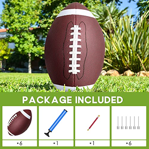 jiaonun 6 Pack Official Size 9 Football Balls Inflatable with Pump for Adult, College, high School, Regulation Size Football, Composite Leather Foot Ball