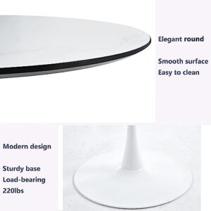 Modern Round Dining Table, 42" White Tulip Table for 4-6 Persons, Faux Marble Pattern Mid-Century Leisure Table for Kitchen Living Room