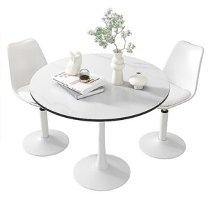 Modern Round Dining Table, 42" White Tulip Table for 4-6 Persons, Faux Marble Pattern Mid-Century Leisure Table for Kitchen Living Room