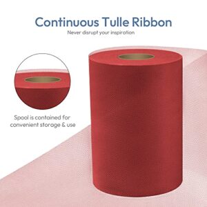 6" Wide x 100 Yards (300ft) Tulle Fabric Rolls, Red Tulle Ribbon Spool Fabric for DIY Crafts, Tutu, Party & Wedding Decoration Christmas Gift Wrapping Sewing and More (Red)