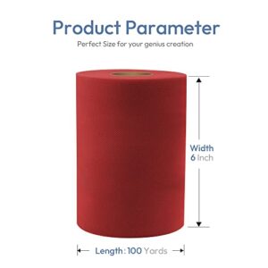 6" Wide x 100 Yards (300ft) Tulle Fabric Rolls, Red Tulle Ribbon Spool Fabric for DIY Crafts, Tutu, Party & Wedding Decoration Christmas Gift Wrapping Sewing and More (Red)