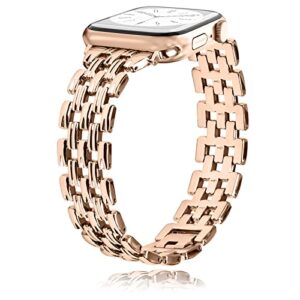 youthrun metal watch band compatible with apple watch 38mm 40mm 41mm 42mm 44mm 45mm 49mm, dressy strap with v-shape debossed design for women men, pretty shiny look (rose gold)