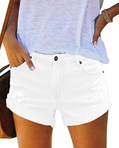 luvamia jean shorts womens mid rise causal ripped jean shorts for women white jean shorts high waisted jean shorts brilliant white size medium fits size 8 / size 10