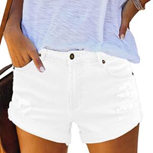 luvamia Jean Shorts Womens Mid Rise Causal Ripped Jean Shorts for Women White Jean Shorts High Waisted Jean Shorts Brilliant White Size Medium Fits Size 8 / Size 10