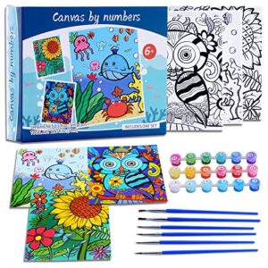 3 pack paint by numbers for kids ages 8-12, 10*8"color by number for kids framed canvas with 18 acrylic paint pots and 6 brushes, kids'paint by number, arts and crafts art supplies for kids 9-12