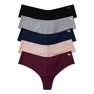 victoria's secret pink no show thong, 5 pack panties for women (l)