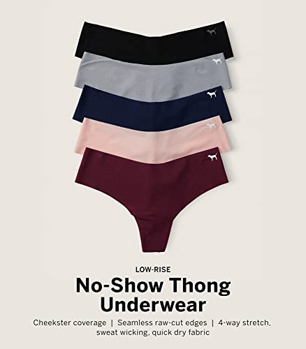 Victoria's Secret PINK No Show Thong, 5 Pack Panties for Women (L)