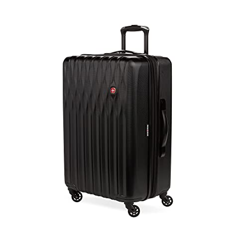 SwissGear 8018 Hardside Expandable Luggage with Spinner Wheels, Black, Checked-Medium 24-Inch