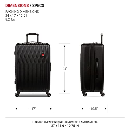 SwissGear 8018 Hardside Expandable Luggage with Spinner Wheels, Black, Checked-Medium 24-Inch