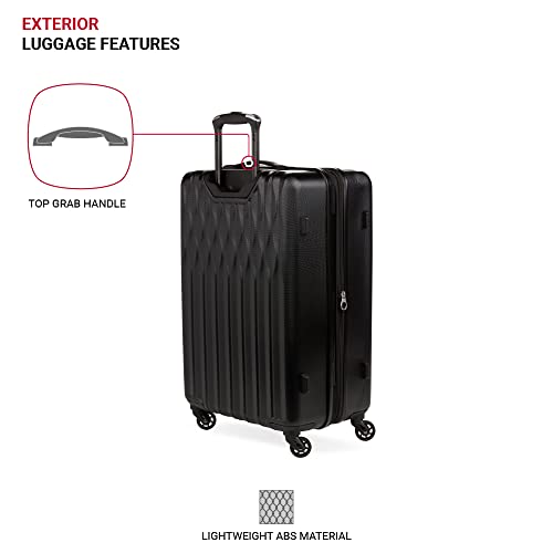 SwissGear 8018 Hardside Expandable Luggage with Spinner Wheels, Black, Checked-Medium 24-Inch