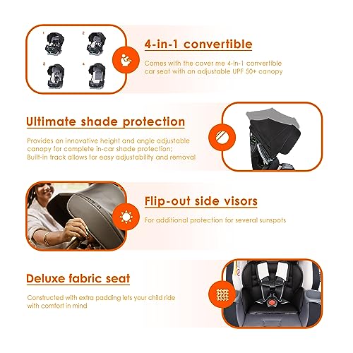 Baby Trend Cover Me 4-in-1 Infant Toddler Convertible Car Seat with Adjustable/Removable Canopy for Sun Protection & 2 Cup Holders, Modern Khaki