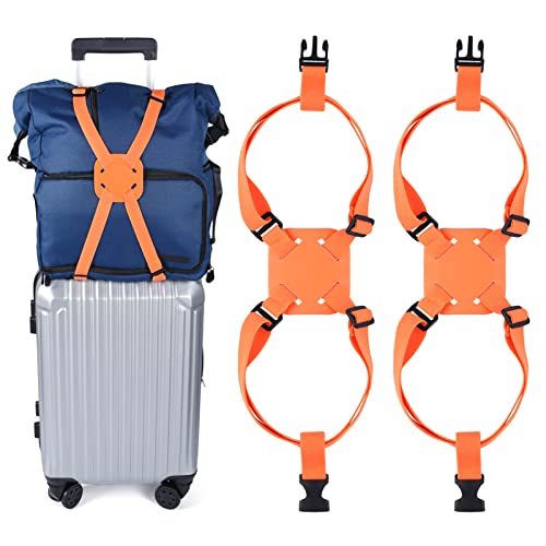 XINRUI 2 Pack Luggage Bungee Straps, Adjustable Suitcase Travel Belts for Luggage Over Handle Portable Straps Add a Bag Elastic Airport Accessories with Buckles for Baggage Handbag(Orange)