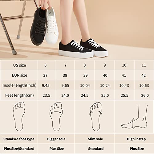 Waluzs Platform Sneakers for Women Low Top Platform Shoes Lace Up Womens Canvas Shoes Breathable White Tennis Shoes (White,US5)