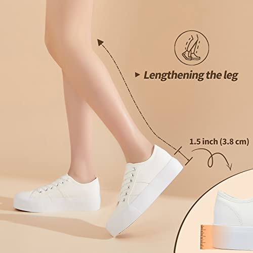 Waluzs Platform Sneakers for Women Low Top Platform Shoes Lace Up Womens Canvas Shoes Breathable White Tennis Shoes (White,US5)