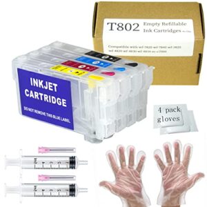802xl 802 t802 sublimation ink cartridges no chip 812 812xl t812xl replacement refillable ink cartridges without chip & ink for wf-7820 wf-7830 wf-7840 wf-7310 wf-7835 wf-7845 ec-c7000 printers