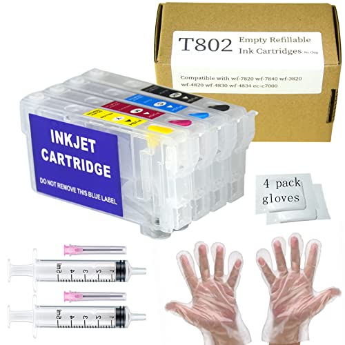 802XL 802 T802 Sublimation Ink Cartridges No Chip 812 812XL T812XL Replacement Refillable Ink Cartridges Without Chip & Ink for WF-7820 WF-7830 WF-7840 WF-7310 WF-7835 WF-7845 EC-C7000 Printers