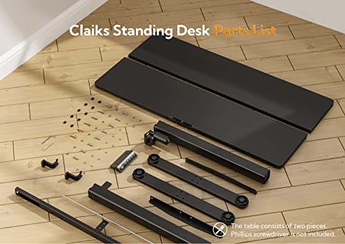 Claiks Electric Standing Desk, Adjustable Height Stand up Desk, 55x24 Inches Sit Stand Home Office Desk with Splice Board, Black Frame/Black Top