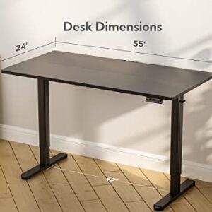 Claiks Electric Standing Desk, Adjustable Height Stand up Desk, 55x24 Inches Sit Stand Home Office Desk with Splice Board, Black Frame/Black Top