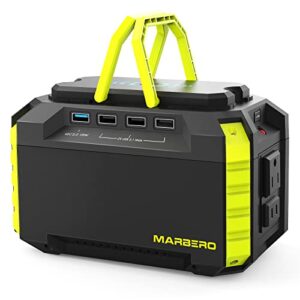 marbero portable power station 150wh camping solar generator laptop charger with 110v 150w peak ac outlet, dc ports, usb ports led flashlights for cpap home camping emergency