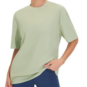 THE GYM PEOPLE Women's Oversized T Shirts Summer Casual Crewneck Short Sleeve Cotton Basic Tee Tops Light Green