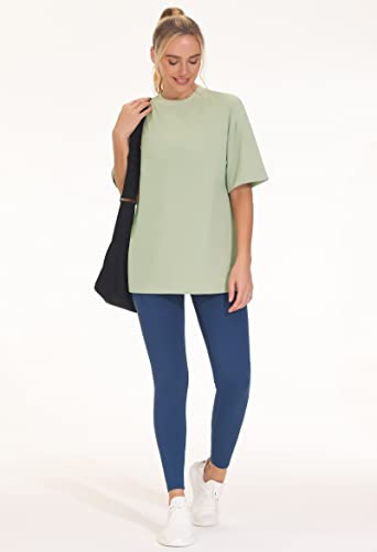 THE GYM PEOPLE Women's Oversized T Shirts Summer Casual Crewneck Short Sleeve Cotton Basic Tee Tops Light Green