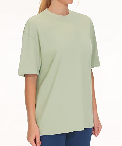 THE GYM PEOPLE Women's Oversized T Shirts Summer Casual Crewneck Short Sleeve Cotton Basic Tee Tops Light Green