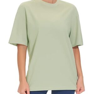 THE GYM PEOPLE Women's Oversized T Shirts Summer Casual Crewneck Short Sleeve Cotton Basic Tee Tops Light Green