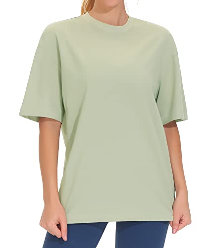 THE GYM PEOPLE Women's Oversized T Shirts Summer Casual Crewneck Short Sleeve Cotton Basic Tee Tops Light Green