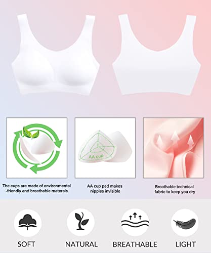 YACCA Girls Seamless Bra Ultra Comfort Soft,Removable Thin AA Cup,Invisible Dig-Free Teen Bras,Girls Training Bra 8-10 10-12 12-14 14-16 16-18 Years Old