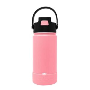 hydraflow hybrid kids water bottle with flip straw lid and boot - triple wall vacuum insulated water bottle (14oz, rouge pink) stainless steel metal thermos, reusable leak proof bpa-free