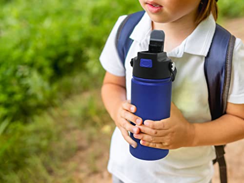 Hydraflow Hybrid Kids Water Bottle with Flip Straw Lid and Boot - Triple Wall Vacuum Insulated Water Bottle (14oz, Rouge Pink) Stainless Steel Metal Thermos, Reusable Leak Proof BPA-FREE